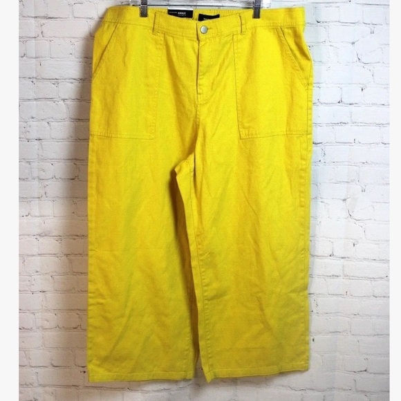 WHO What Wear plus size 18W Ankle Crop High Rise Jeans yellow denim new rare - Picture 1 of 3